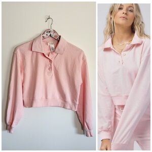 L*SPACE Livin' Is Easy Pullover Collared Sweatshirt Pink XS Lounge Top